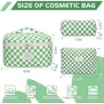 thumbnail image 2 of Quilted Makeup Bag Set - 3 count Cute Floral  Makeup Bag, Large  Aesthetic Make up  Bag, Flower Travel Toiletry Organizer Bags for Women Girls (Checkered Green), 2 of 6