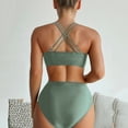 thumbnail image 4 of Women's High Waisted Bikini Sets Push Up Twist Front Spaghetti Straps Ruched Two Piece Swimsuit Bathing Suit Green L, 4 of 5