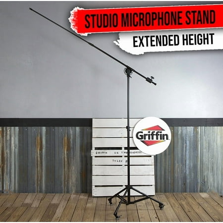 Studio Microphone Stand On Wheels Tall Overhead Boom Arm Mic Mount Stage Holder