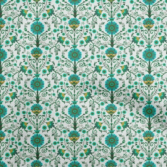 oneOone Cotton Cambric Green Fabric Florals Sewing Material Print Fabric By The Yard 56 Inch Wide