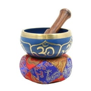 Tibetan Singing Bowl Set ~ With Mallet & Cushion ~ For Meditation, Chakra Healing, Prayer,Yoga (OM Blue)