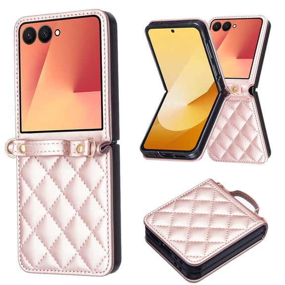 Decase Non-Slip Shock-Absorbent PU Leather Fitted Cell Phone Case for Samsung Galaxy Z Flip8,Rosegold