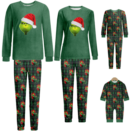 

Matching Family Christmas Pajamas Set The Grinch Green Buffalo Plaid Printed Sizes Baby-Kids-Adult-Pet 2 Pieces Top and Pants Bodysuits Clothes Pajamas Set