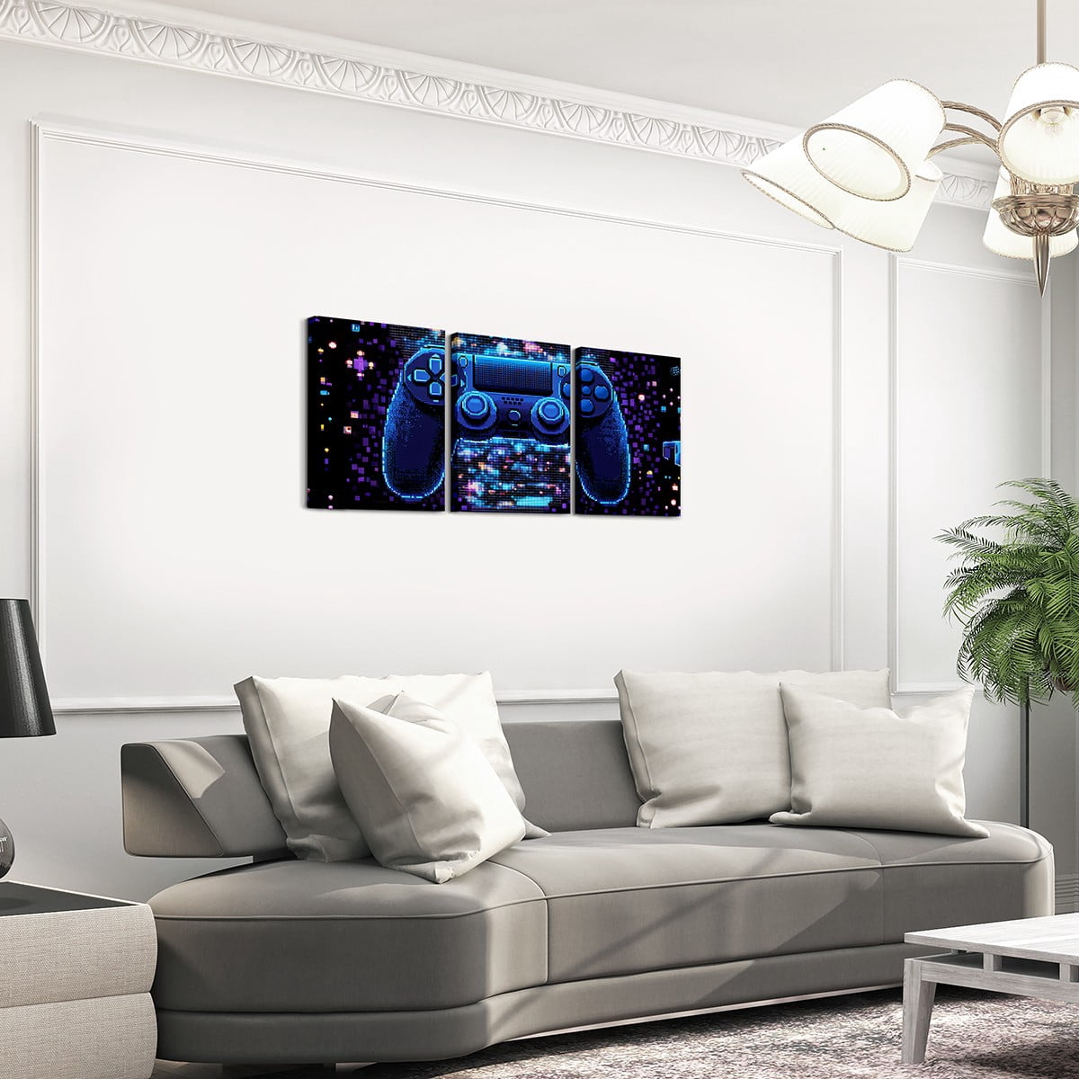Erosebridal Gamer 3 Piece Canvas Wall Art for Living Room Bedroom 12"x16"x3pcs Gaming Office Wall Decorations Artwork Posters Modern Game Console Controller Bathroom Decor Black Blue