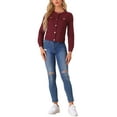 thumbnail image 3 of INSPIRE CHIC Women's Button Down Collarless Long Sleeve Cropped Denim Jacket XL Dark Red, 3 of 6