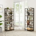 thumbnail image 3 of VECELO 2-Piece Bookshelf, Industrial Metal Freestanding 5-Shelf Folding Bookcase for Living Room, Bedroom, Kitchen, Office, No Assembly, Antique Brown, 3 of 7