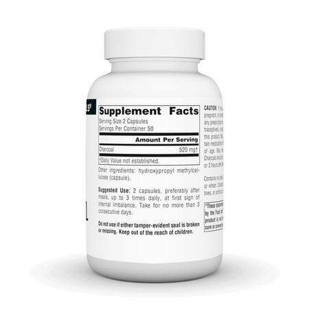 Source Naturals 100% Pure Activated Charcoal 260 mg 100 Caps