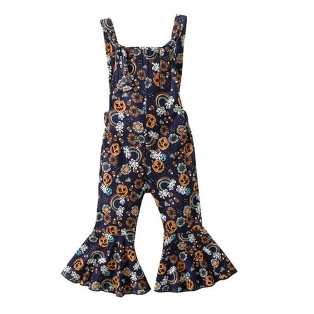 

Bagilaanoe Toddler Baby Girl Flared Jumpsuit Sleeveless Print Romper Suspender Overalls 6M 12M 18M 24M 3T 4T Long Pants Halloween Outfits