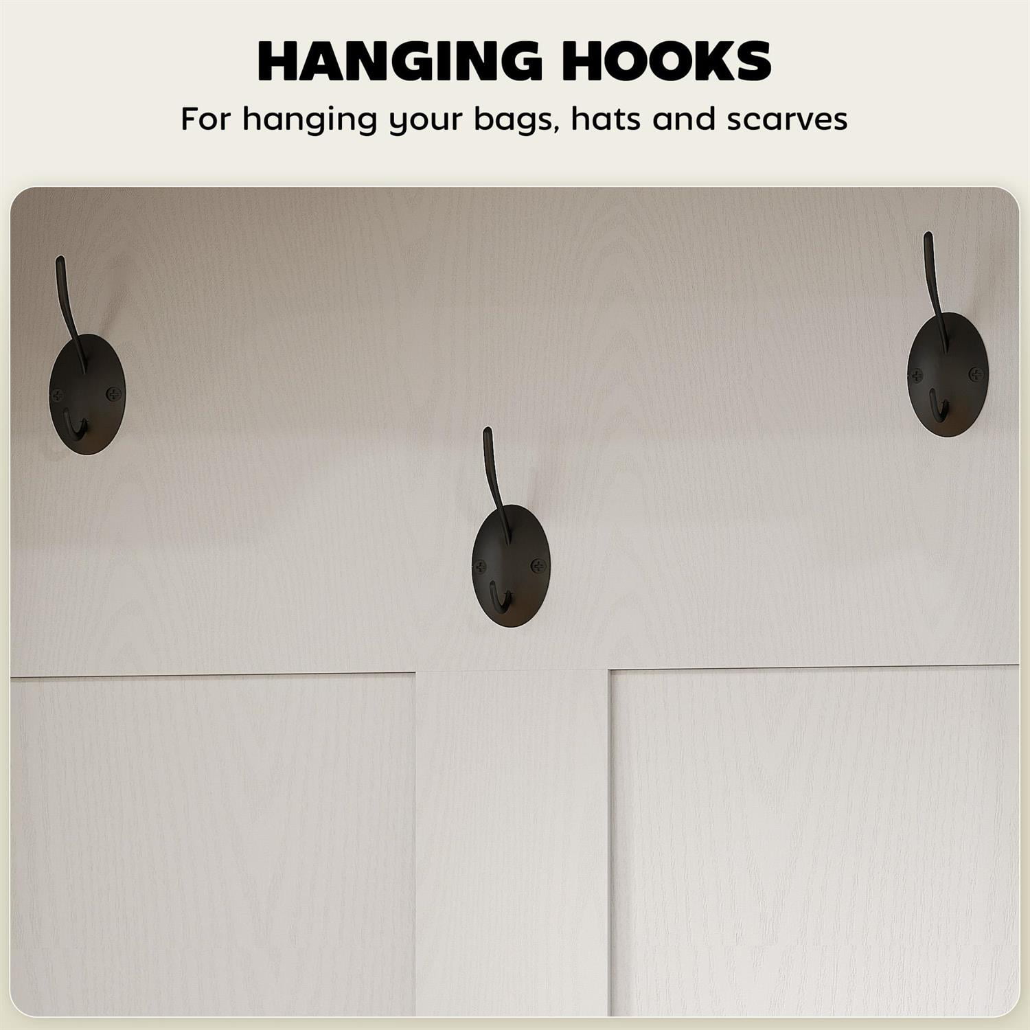 Demi Bonn 70" Hall Tree Shoe Storage Bench with Coat Rack, Multi-Functional Storage for Entryway, Compact Space Saving Solution, White