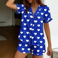 thumbnail image 4 of Blmnix Pajama Sets for Women 2 Piece 2 Piece Sleepwear Sets Bamboo Pajamas Pajama Short Sleeve Collared Blue Cropped Pajama Pants Women,XXL, 4 of 6