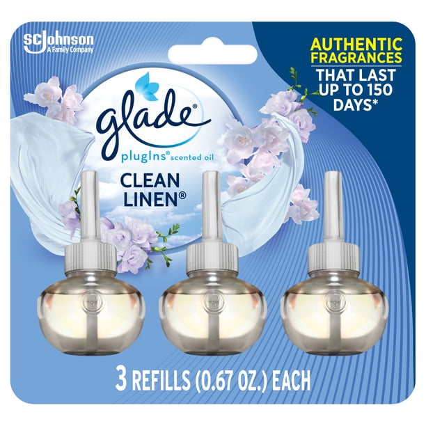 Glade PlugIns Refill 3 CT, Clean Linen, 2.01 FL. OZ. Total, Scented Oil