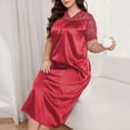 thumbnail image 6 of Feancey Satin Nightgowns for Women Plus Size Lace V Neck Short Sleeve Nightdress Loose Fit Casual Silk Sleep Dress Solid Color Loungewear Summer Sales Wine 5XL, 6 of 7