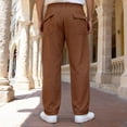 thumbnail image 5 of Domuza Men's Casual Linen Pants Summer Beach Trousers Loose Fit Straight-Legs Elastic Drawstring Waist Yoga Trousers Brown M, 5 of 5