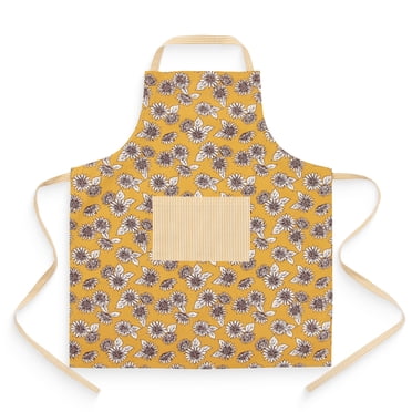 Mainstays Chef Kitchen Apron, 28" x 32" Cotton Apron with Pocket, Yellow Sunflower