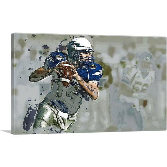 ARTCANVAS Quarterback Football Player Canvas Art Print - Size: 26" x 18" (0.75" Deep)