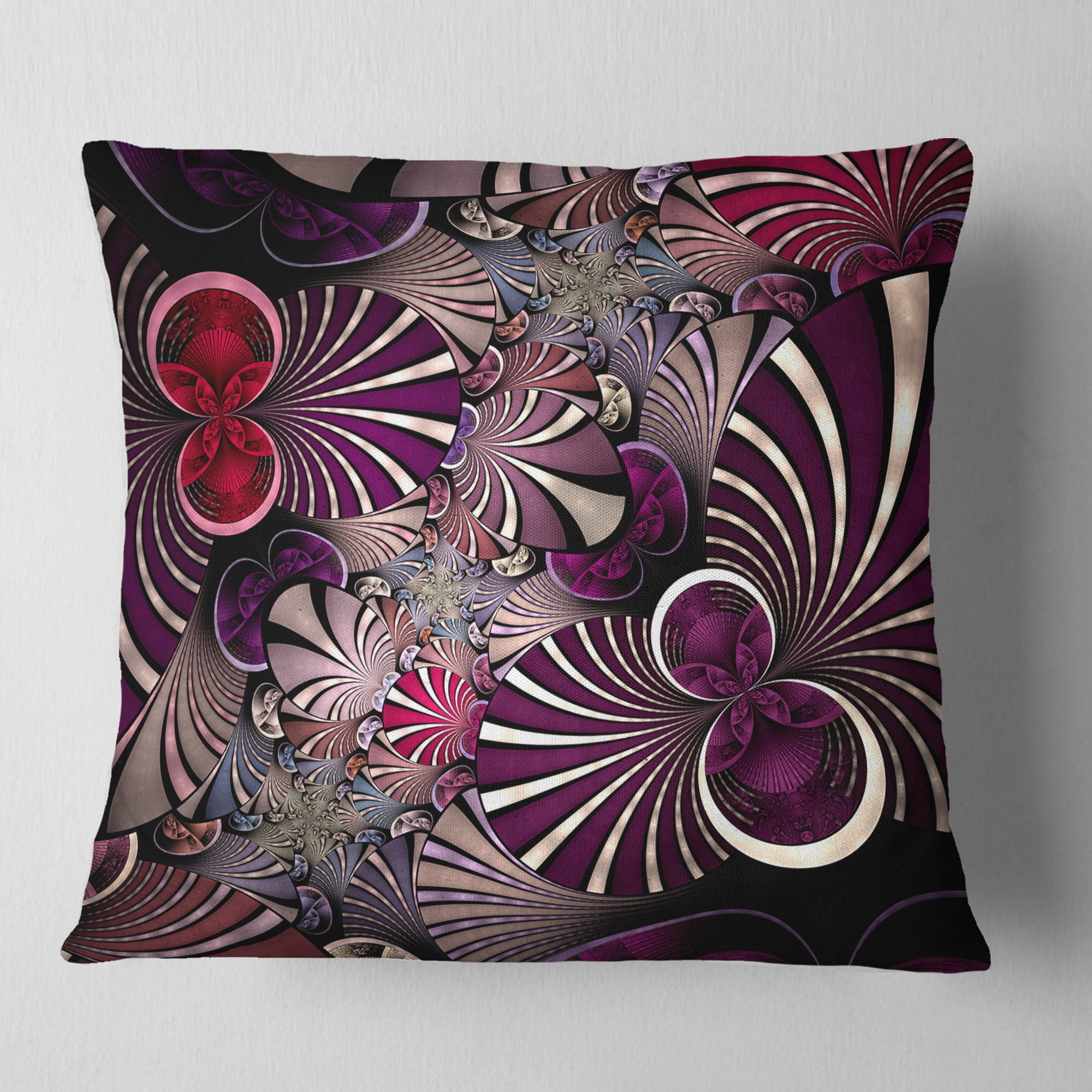 Designart Dark Violet Fractal Flower - Abstract Throw Pillow - 18x18