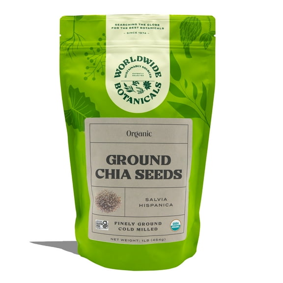 Worldwide Botanicals Organic Ground Chia Seeds, 1 Pound - Excellent Source of Fiber, Protein, and Omega-3 Fatty Acids | Gluten-Free | Vegan | Non-GMO | Kosher