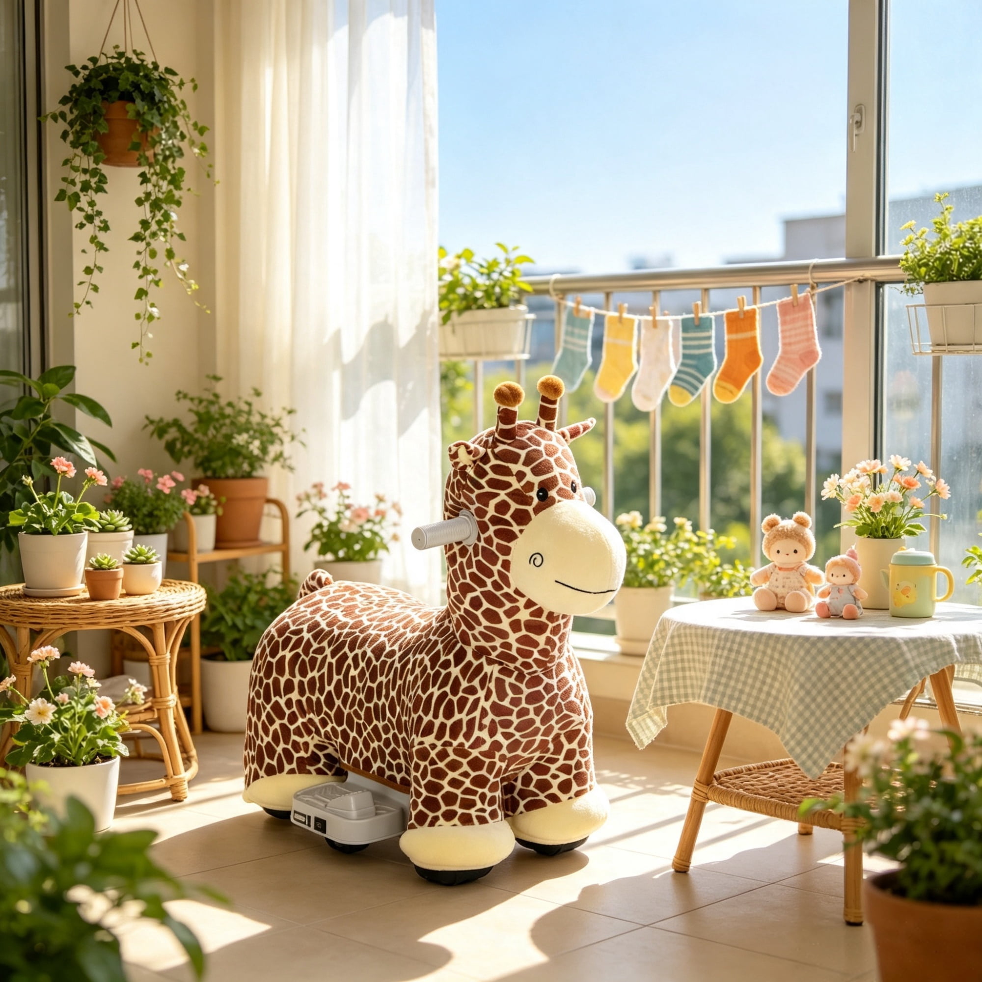 6V Battery Powered Ride On Giraffe, for Outdoor Backyard Fun, Kids Ride On Toy, Washable Cover, Music, 1.5-5 Years, Brown