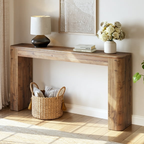 Tribesigns Solid Wood Console Table, 63 inch Farmhouse Sofa Entryway Table with Sturdy Base for Living Room, Hallway, Behind the Couch