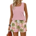 thumbnail image 2 of Hawaiian Outfits for Women 2 Piece Sets Sleeveless Scoop Neck Tank Tops and Beach Shorts Set Loungewear 2 Pc Sets Pink L, 2 of 9