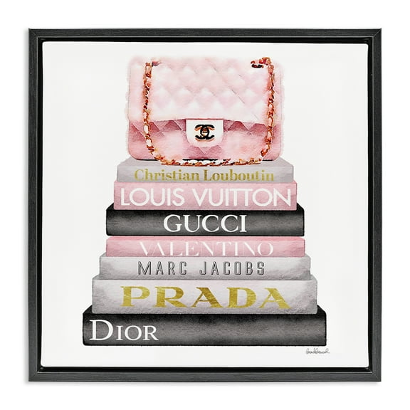 Stupell Industries Watercolor High Fashion Bookstack Beauty & Fashion Painting Black Floater Framed Canvas Art Print Wall Art, 18 x 18