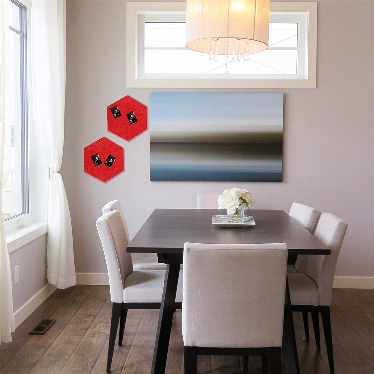 Bexikou 6 Pcs Felt Hexagon Wood Bulletin Board for Walls with 200 Pushpins,Lightweight Self Adhesive Felt Pin Cork Board Tiles for Display Paste Notes Photos Memos Wall Office Decor,Red