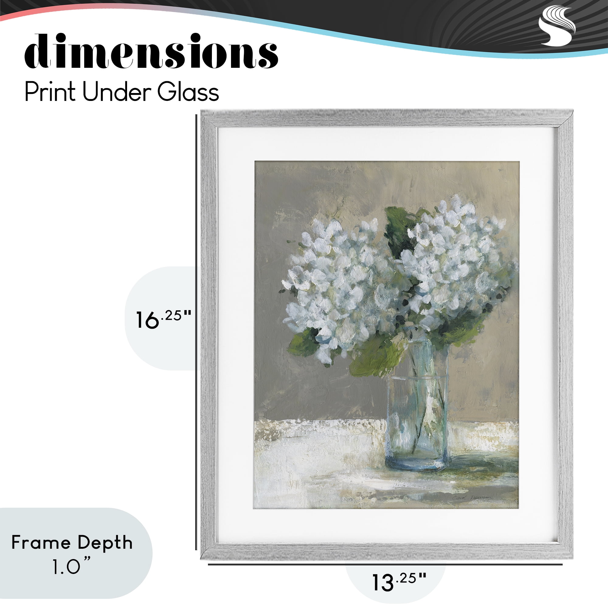Stupell Industries White Hydrangeas Glass Vase Gray Framed Print Under Glass, design by Carol Robinson
