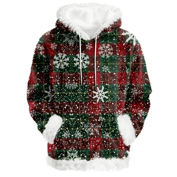 Hoodies For Women Oversized Winter Plush Cute Sweatshirts Pullover Trendy Fall Winter Clothes, Christmas Print Flannel Hoodie, Comfortable and Warm,Green,M
