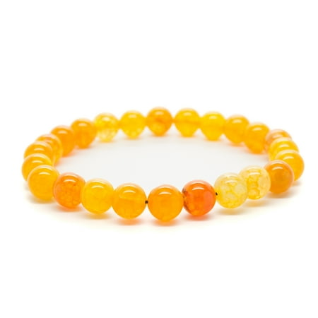Agate Stones Bead Healing Bracelet (Wrist Beads Semiprecious Stone Bracelet - Real Orange Agate Gemstones - for Chakra Healing and Balancing, fits Men and Women 7 inch - Adds Boho Charm to Any Outfit, by)