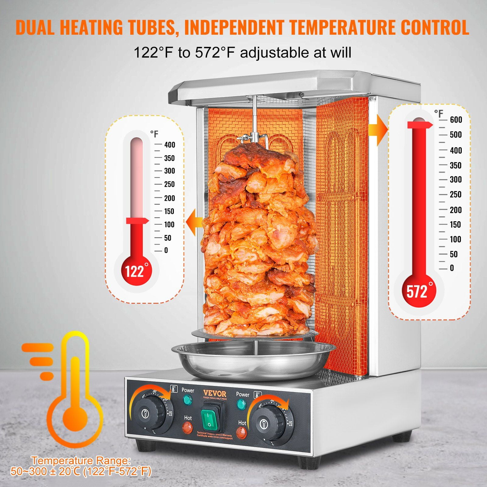 Shawarma Grill Machine, 13 lbs Capacity, Chicken Shawarma Cooker Machine with 2 Burners, Electric Vertical Broiler Gyro Rotisserie Oven Doner Kebab Machine, for Home Restaurant Kitchen Parties