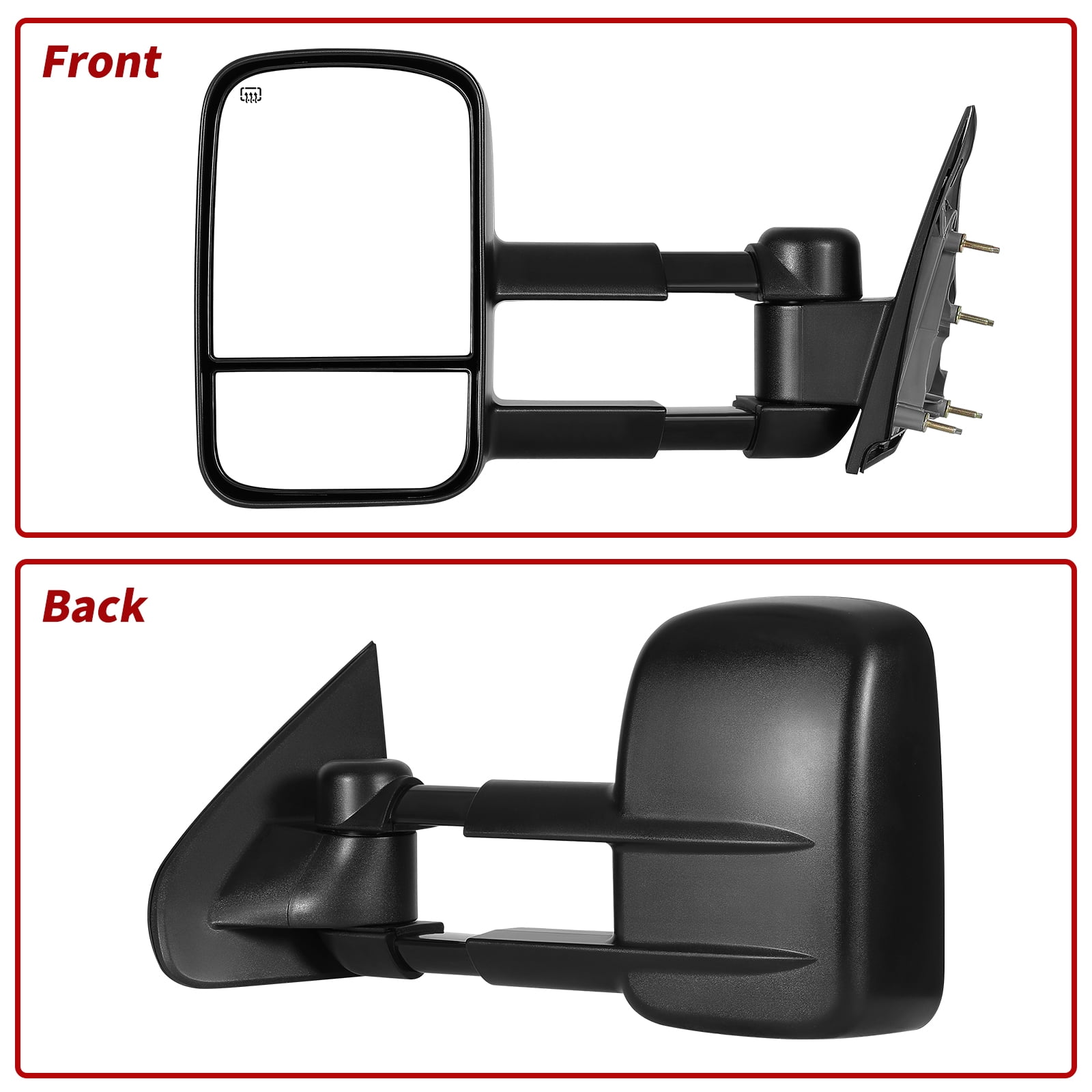 LEDKINGDOMUS Power Heated Towing Mirrors for 2014-2018 Silverado Sierra 1500/2015-2018 2500HD 3500HD, Telescopic Manual Fold, Switchback Turn Signal Running Lights, Plug & Play Installation (Black)