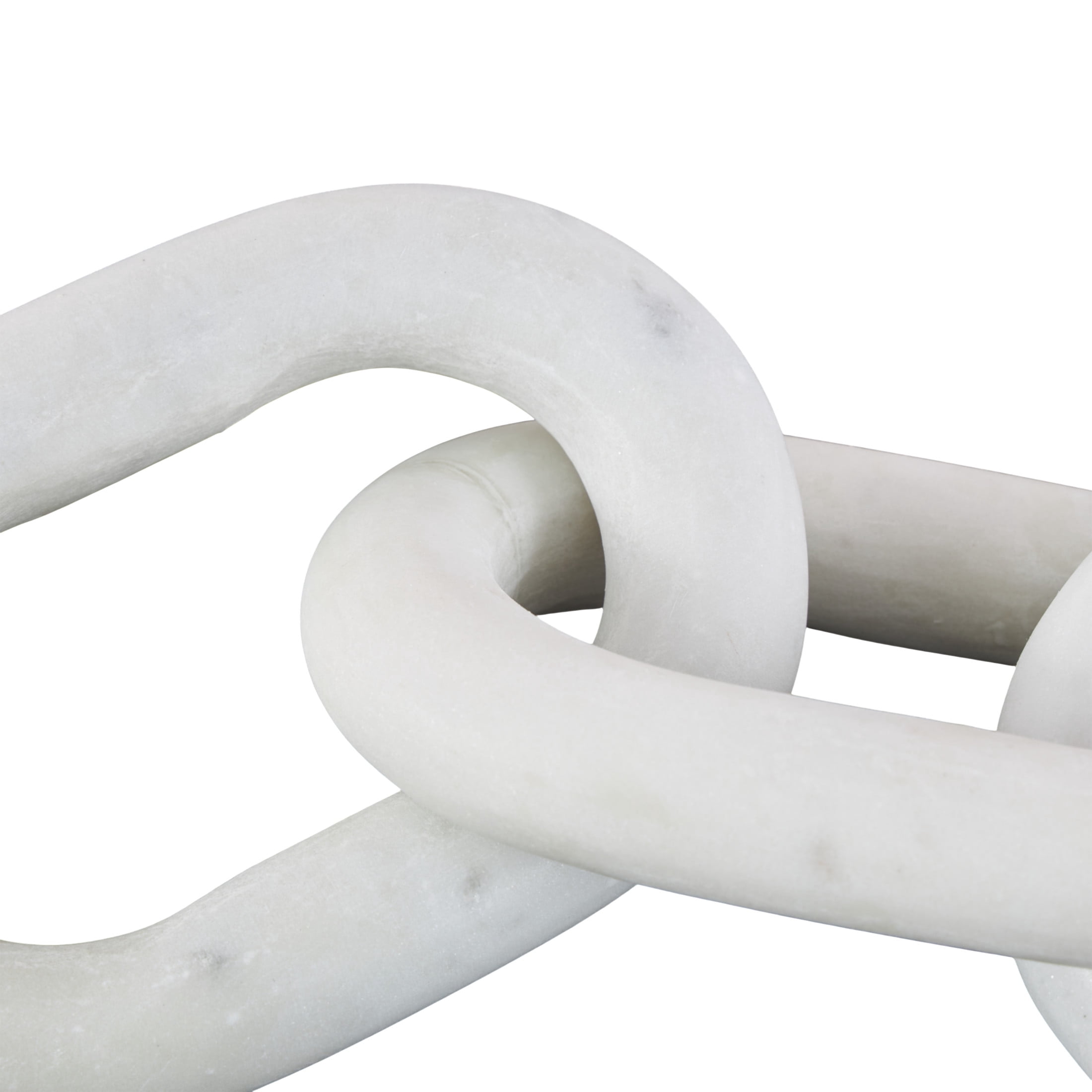13" x 3" White Marble Handmade Oval 3 Link Chain Sculpture, by DecMode