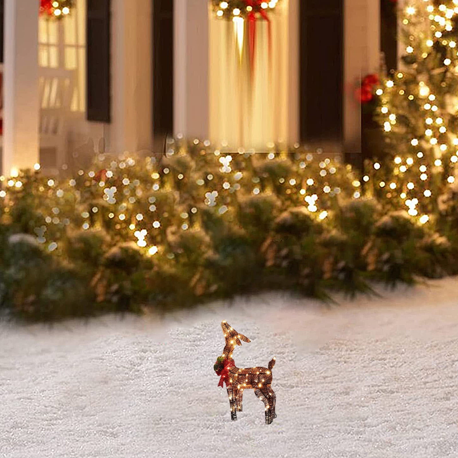 Christmas Glittering Reindeer with Twinkle LED Light Outdoor Holiday Mesh Standing Buck Deer Christmas Decorations for Home Lawn Yard Garden Indoor Outdoor Walmart