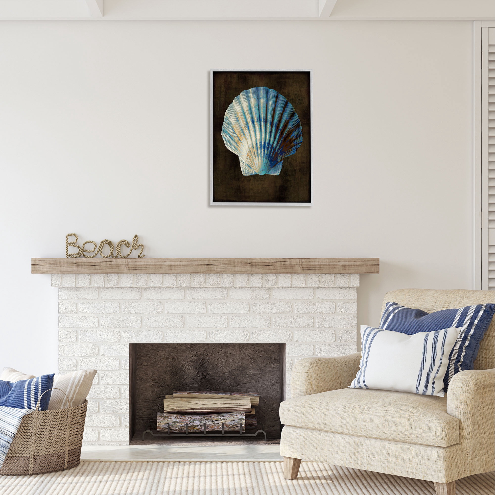 Stupell Industries Rustic Clam Shell Nature Painting Gray Framed Art Print Wall Art, 24 x 30