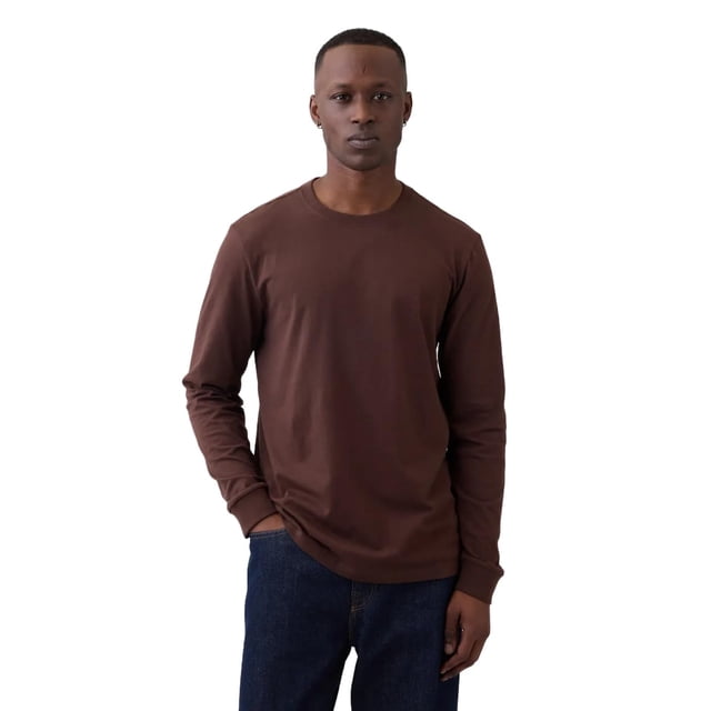 Camiseta GAP para hombre de manga larga, suave, marrón oscuro, talla XL