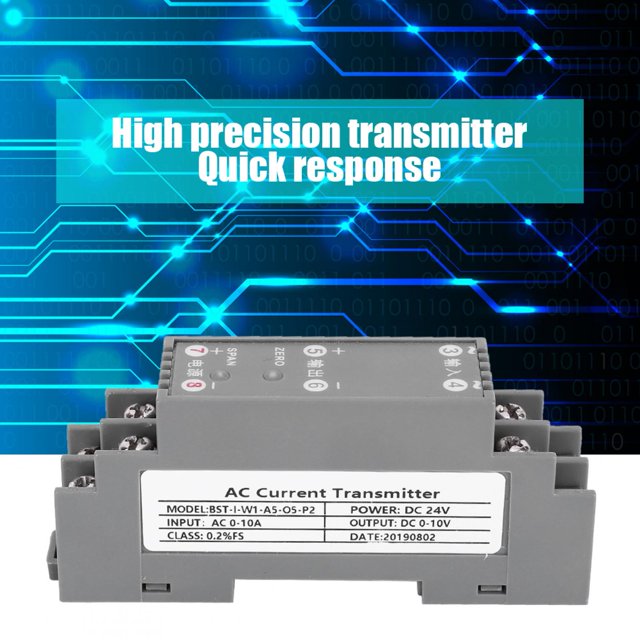 High-Precision 0.1% Grade AC Current Transmitter with DC 24V Power Supply, 35mm DIN Rail Mount, Stainless Steel Terminals, Fast Response ≤100MS, Strong Anti-Interference, ABS Flame Retardant, for