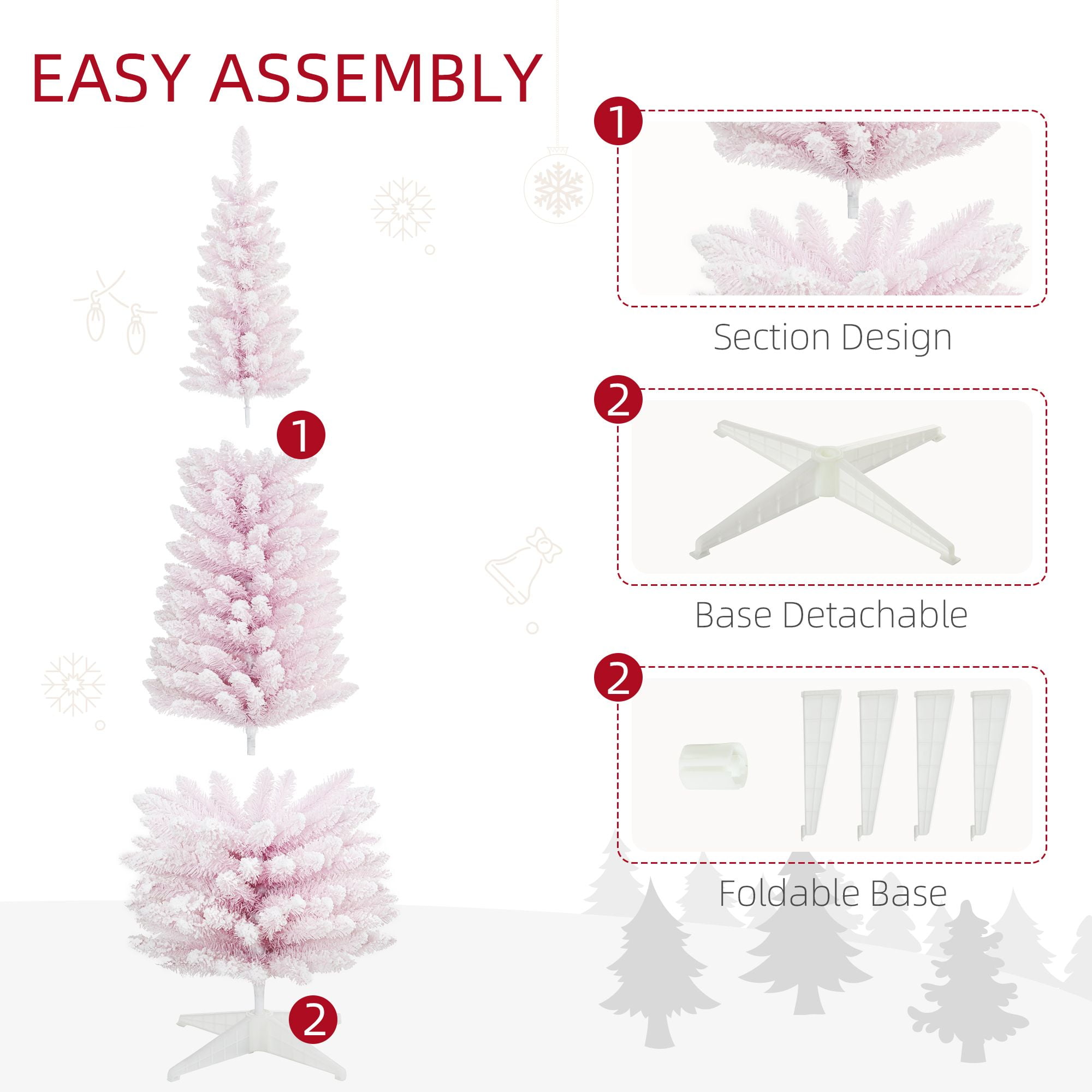 7 ft Snow Flocked Artificial Christmas Tree, Pencil Shape with 499 Realistic Tips, Slim Indoor Holiday Tree for Small Spaces