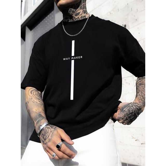 Way Maker Print Short Sleeve T-Shirts - Ultra-Comfy, Casual, Stretchy Crew Neck Tops with Vibrant Print - Designed Exclusively for Men, Perfect for Outdoor Activities and Everyday Wear