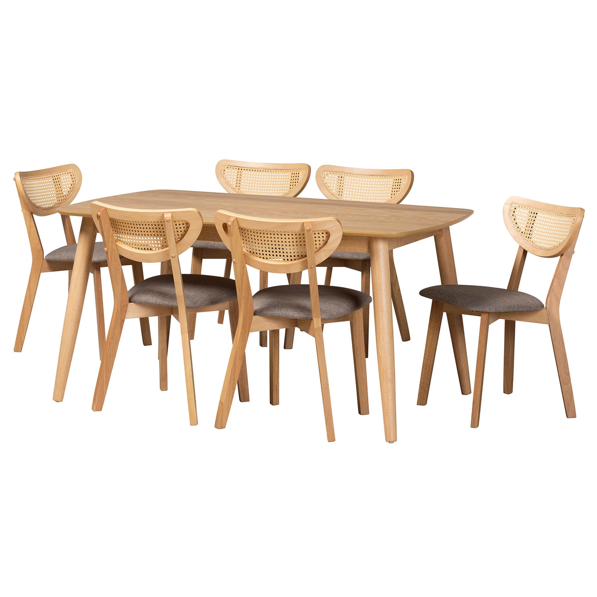 Baxton Studio Dannell Mid-Century Dining Set, 7-Piece, Natural Oak