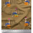thumbnail image 1 of Soimoi Brown Rayon Crepe Fabric Women,Suitcase & Bulidings Architectural Print Fabric by the Yard 46 Inch Wide, 1 of 1