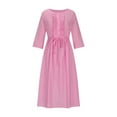 thumbnail image 6 of Mrat Women Cotton Linen Dress 3/4 Sleeve Crew Neck Loose Long Dress Flowy A-Line Dress S-65 Pink-a 3XL, 6 of 8