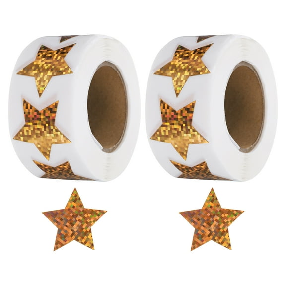 Uxcell 2 Rolls Shiny Star-Shaped Stickers 1 Inch Self-Adhesive Label, Gold(C-79-25)