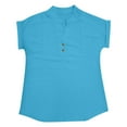 thumbnail image 4 of Camiseta sin mangas de verano holgada con cuello en V y pliegues para mujer: blusa fluida sin mangas con dobladillo curvo., 4 of 5