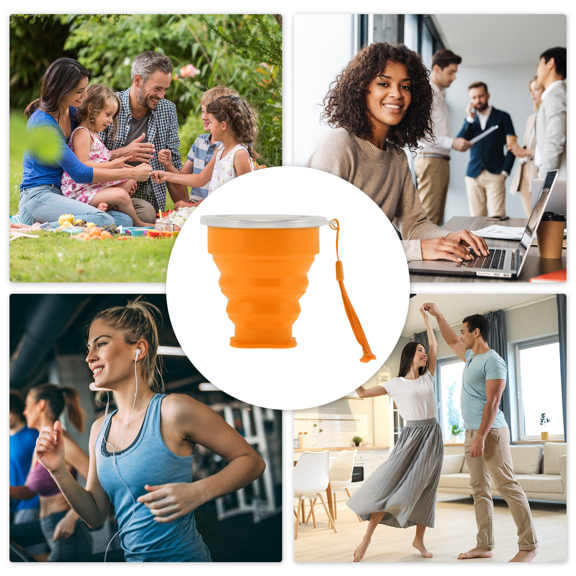 Unique Bargains Folding Cup with Wrist Strap Collapsible Cups 200ml 1 Pc Orange