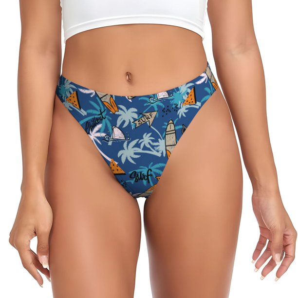Fotbe Hawaiian Style Tanga Sin Costuras para Mujer con Estampado – Panties Invisibles, Transpirables y Cómodos para Uso Diario-X-Small