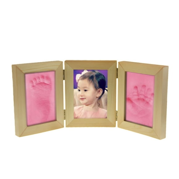 FFIY Quality Wood Photo Frames Safe Clay Babyprint Casting Kit for Baby Boy Girl Handprint Footprint Keepsake Desk Picture Frame Newborn Baby First Year Hand Foot Prints Photo Frame Gift for Registry