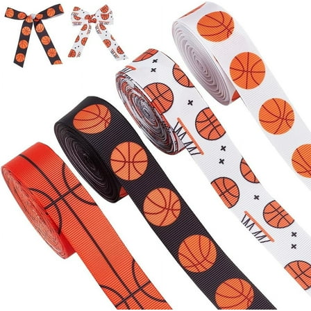 7/8 Inch Basketball Ribbons 4 Styles Grosgrain Ribbon Sports Ball Ribbon Polyester Ball Crafts Ribbons for Gift Wrapping Crafting Sewing Party Decor 20 Yards 1set