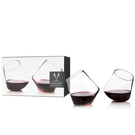 

Viski Rolling Crystal Wine Glasses Set of 2 No-Lead Premium Crystal Clear Glass Modern Stemless Wine Glass Gift Set 12oz