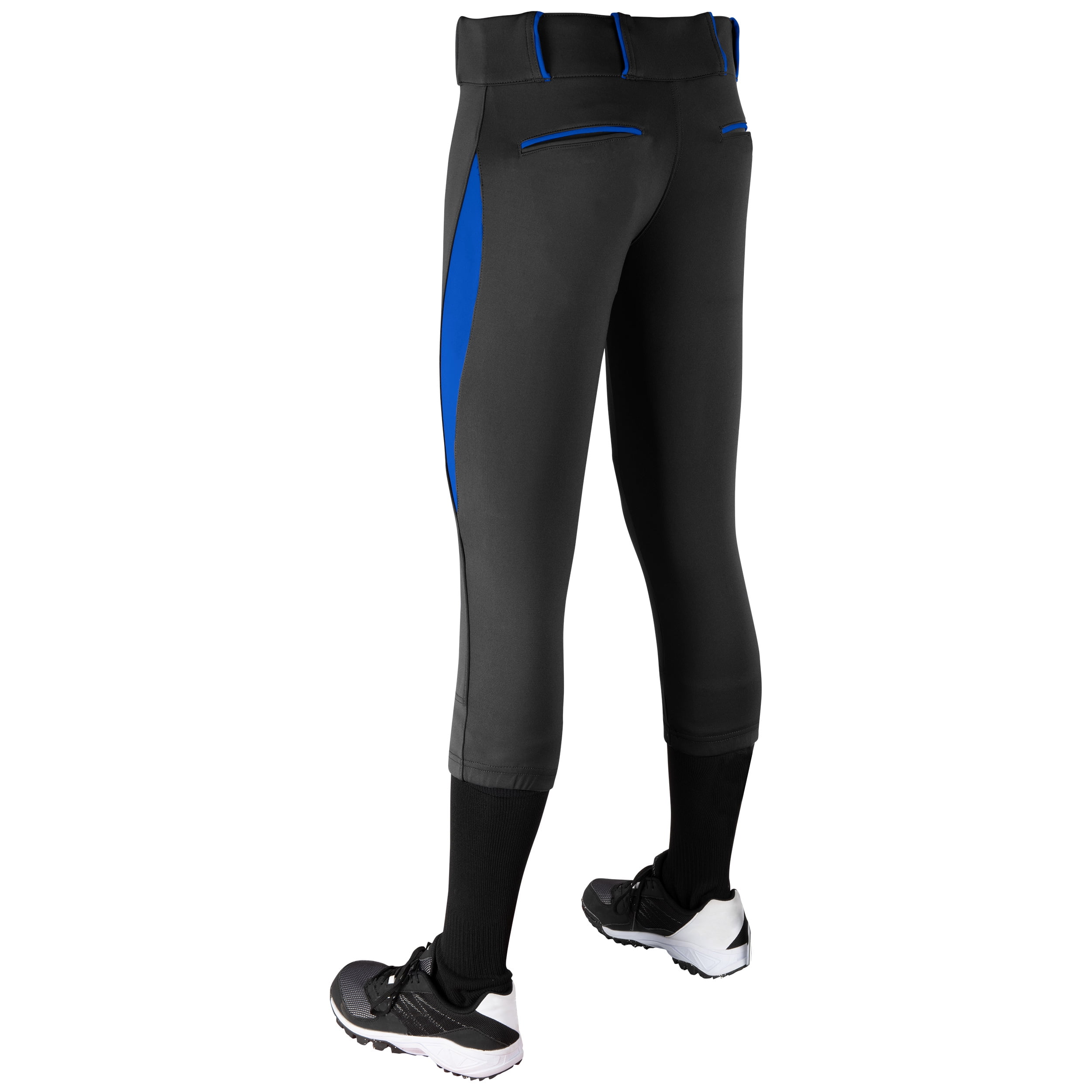 Champro Sports Surge Traditional Low-Rise Fastpitch Softball Pants, Women's Small, Black with Royal Pipe