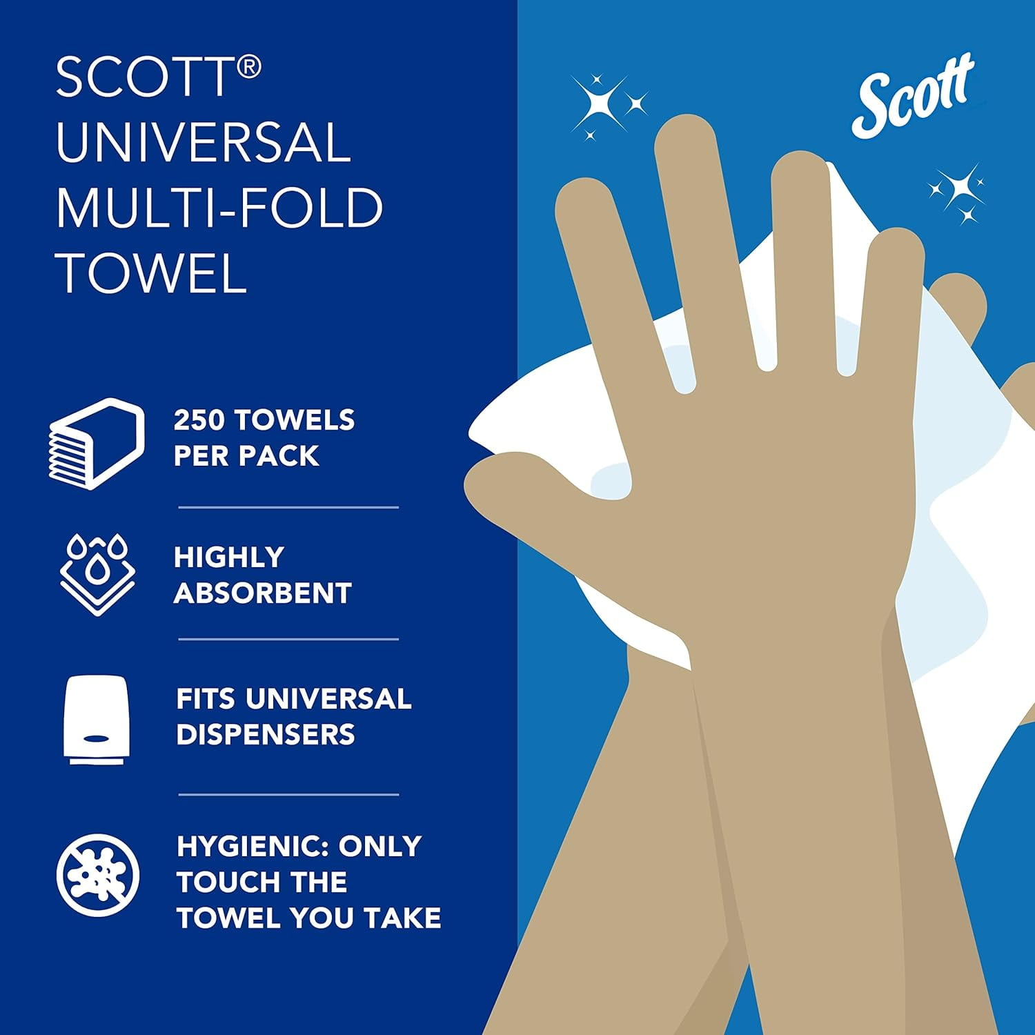 Kimberly-Clark Scott Multifold Paper Towels, Bulk, 9.2" x 9.4" sheets, White, 250 Sheets/Pack, 16 Packs/Case